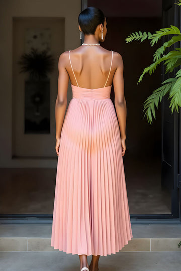 Coucher de soleil plissé une ligne spaghetti bretelles robe de demoiselle d’honneur